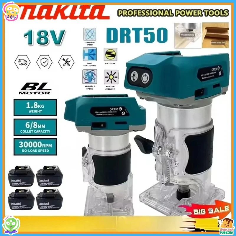 

Makita Brushless Slotting Milling Woodwork Engraving Machine Cordless Trimmer DRT50 Rechargeable Trimming Machine Tool