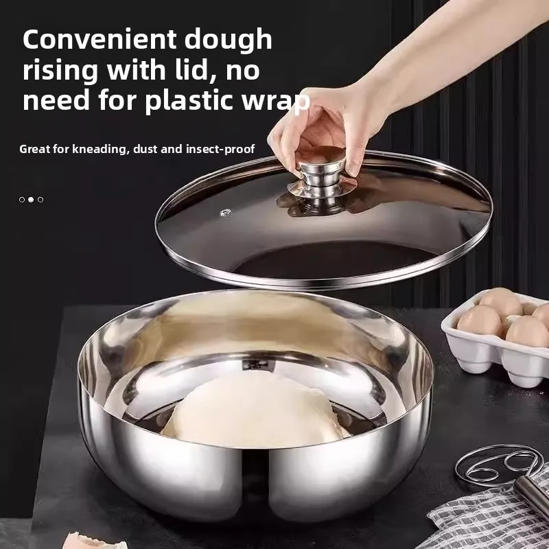 

Утолщенная миска из нержавеющей стали с крышкой для домашней кухни: для супов, горячих блюд и холодных закусок