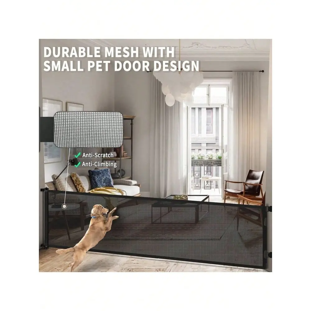 Extra Wide Retractable Door Gate For Stairs Doorways Pet Dog Gate Indoor Outdoor,Black Fence Privacy Screen Windshield Cover Me