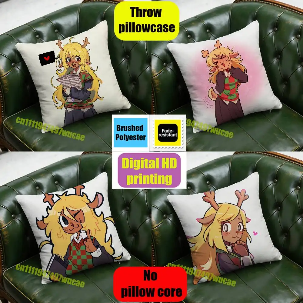 For D-Deltarune Noelle Holiday Throw Pillow Case 65x65cm Home Custom Square Pillowcase Cushion Cover