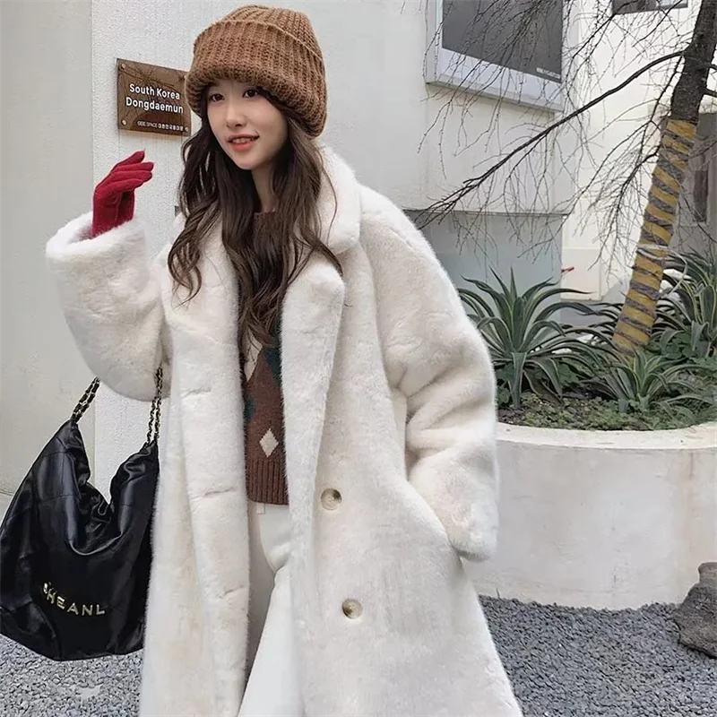 2024 Autumn and Winter New Loose Environmentally Friendly Rabbit Fur fur Coat Long Thick Warm Temperament Loose Suit Collar Coat