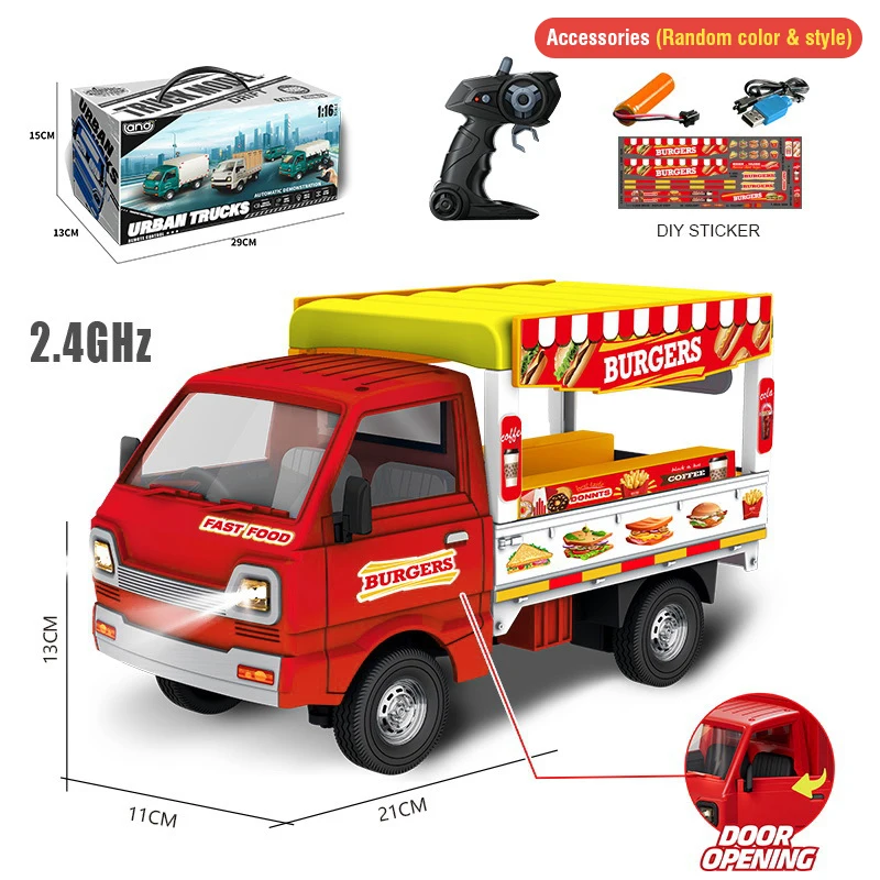 1/16 Remote Control Van Truck 2.4G 5CH Mini RC Car Children Toys Radion Controlled Ice Cream Trucks Transport Cars with Lights