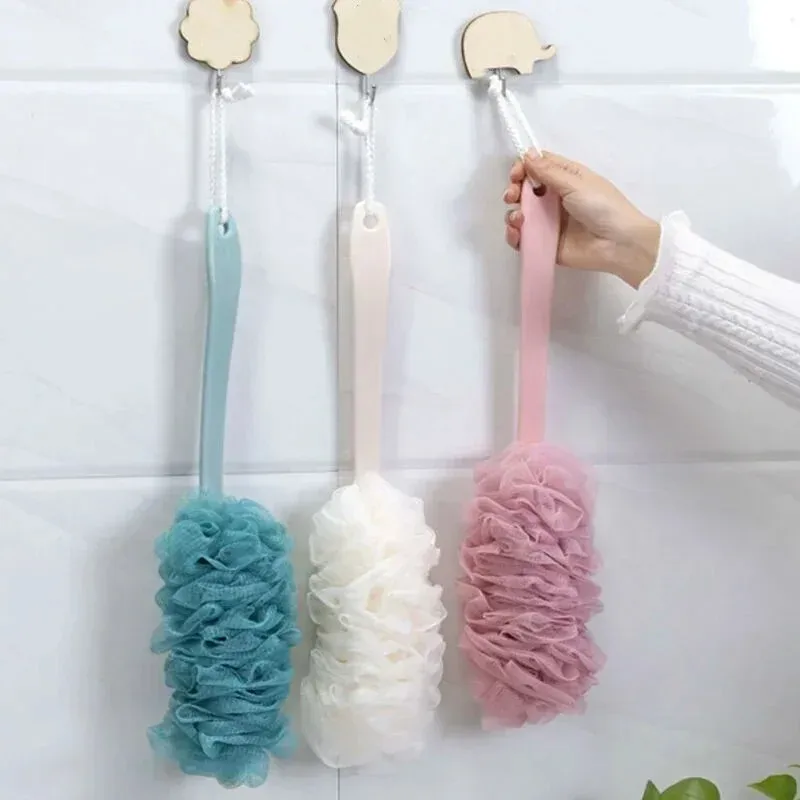 Long Handle Bath Back Scrubber - Soft Mesh Shower Pouf with Handle for Body Cleaning And Self-Cleaning Soft Bath Brush Back