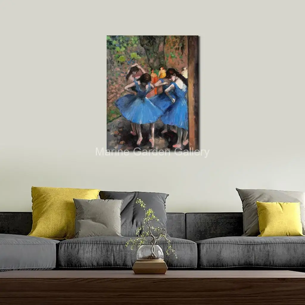 Blue Dancers Hand Painted Edgar Degas Oil Painting Impressionist Ballet Canvas Art Modern Wall Decor for Office Studio Large