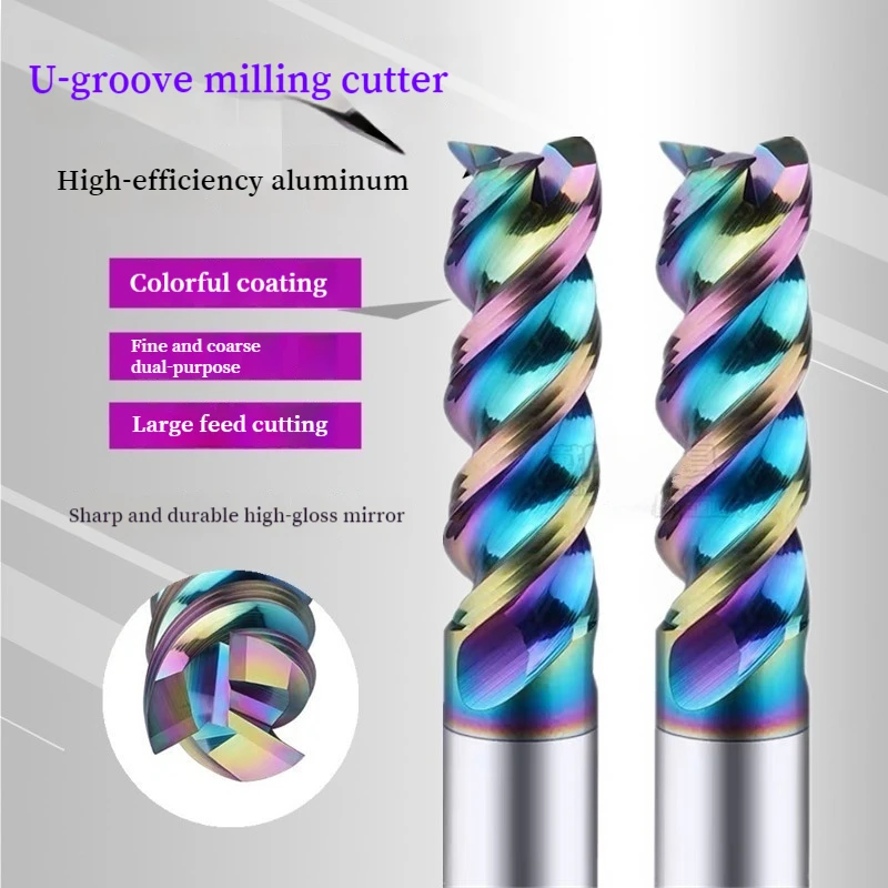 

DLC Coated 3 Flute Carbide End Mill for Aluminum U-groove CNC Milling High Gloss Tungsten Steel HRC65