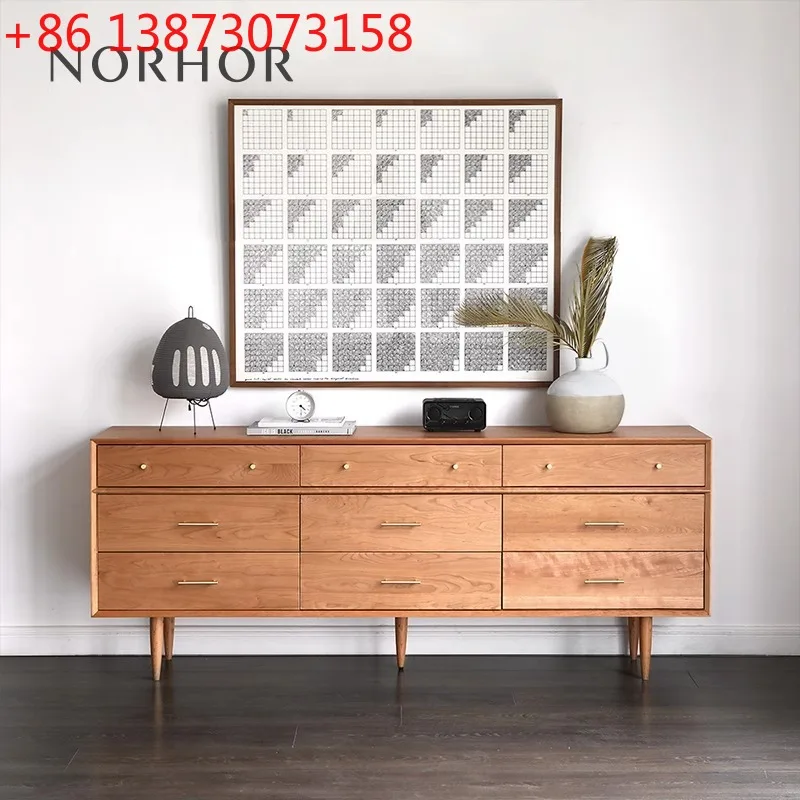 

Скандинавский выражений, девять сундук из массива дерева, простой ретро-шкаф из вишневого дуба, боковой шкаф для хранения вещей, все массив дерева