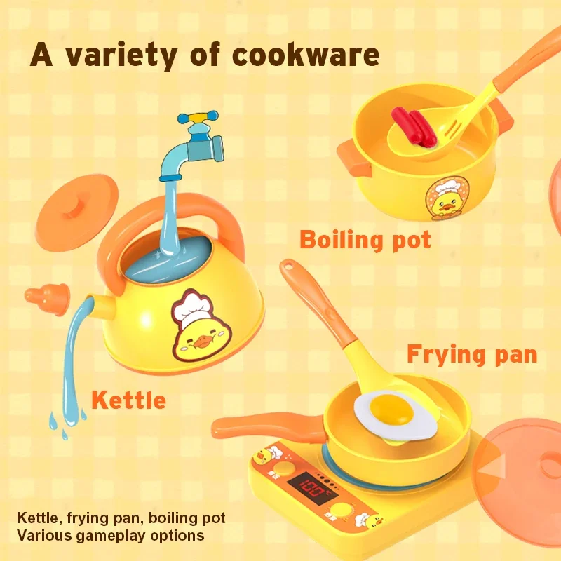 Little Yellow Duck Cucina Playhouse Giocattolo per bambini Mini set Simulazione di cottura Utensili da cucina per ragazze e ragazzi dai 3 anni in su