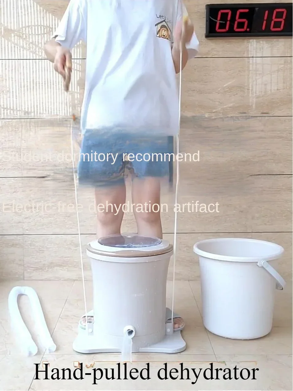 Electricity-free manual dehydrator student small hand-pulled rope foot-operated hand-crank drying barrel fitness dryer