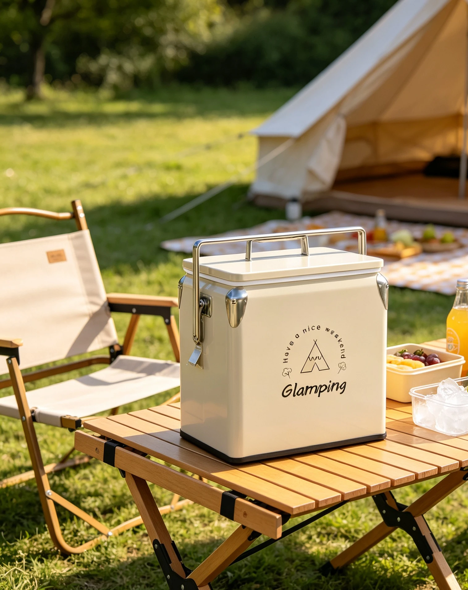 Metal Insulated Cooler Box 13 Liter Portable for Outdoor Camping Picnic Heavy Duty Leak Proof with Food Grade PP Liner BPA Free