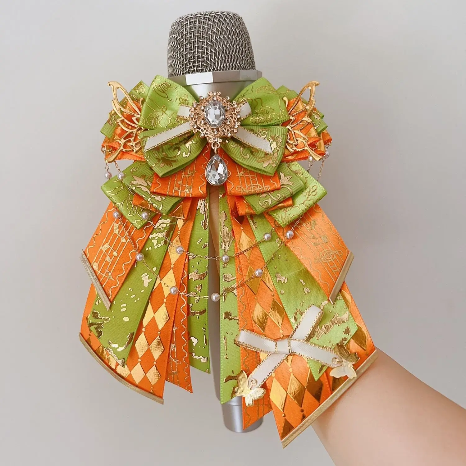 Handmade Lolita Bow Tie Brooch Anime Concert Support Stick High-end Luxury Rhinestone Shirt Dress Collar Flower Accessories Gift