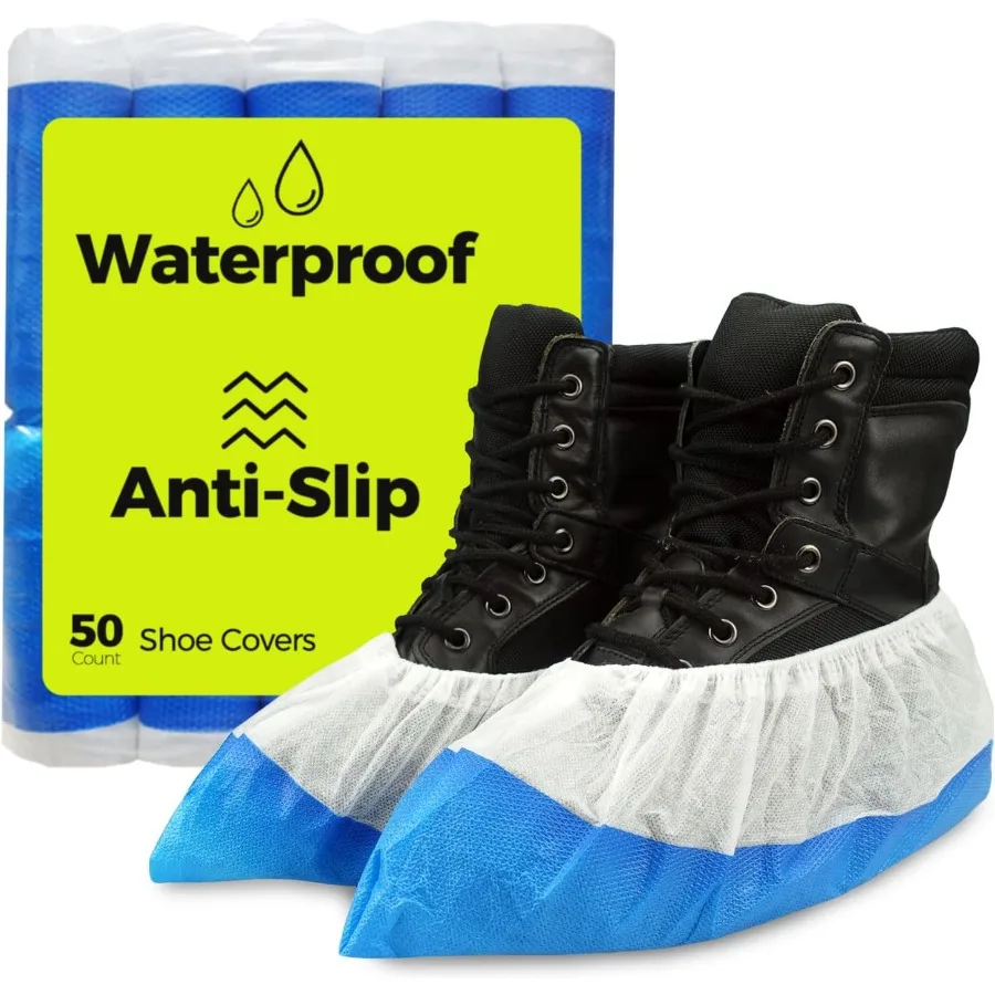 

Сверхмощные бахилы, одноразовые, нескользящие, водонепроницаемые, 50 шт., для промышленных и строительных площадок, двухслойная нижняя конструкция