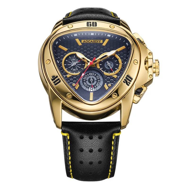 Brand men's trend new concept triangular snakehead multi-functional quartz watch waterproof silicone tape men's watch