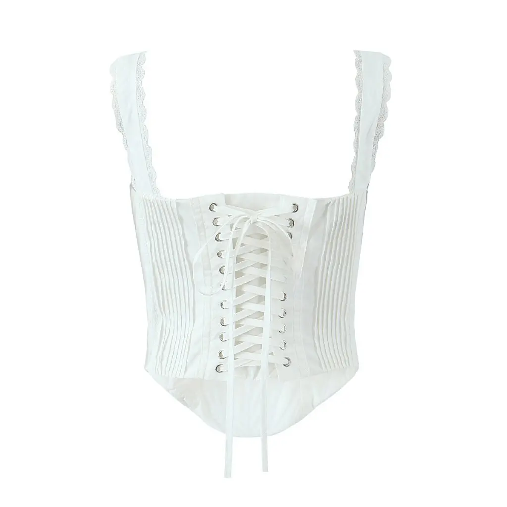 

Women's French Style Lace Edge Camisole Sexy Fishbone Waist Strap Short Bra Top for Spring Summer Hot Girl Fashion