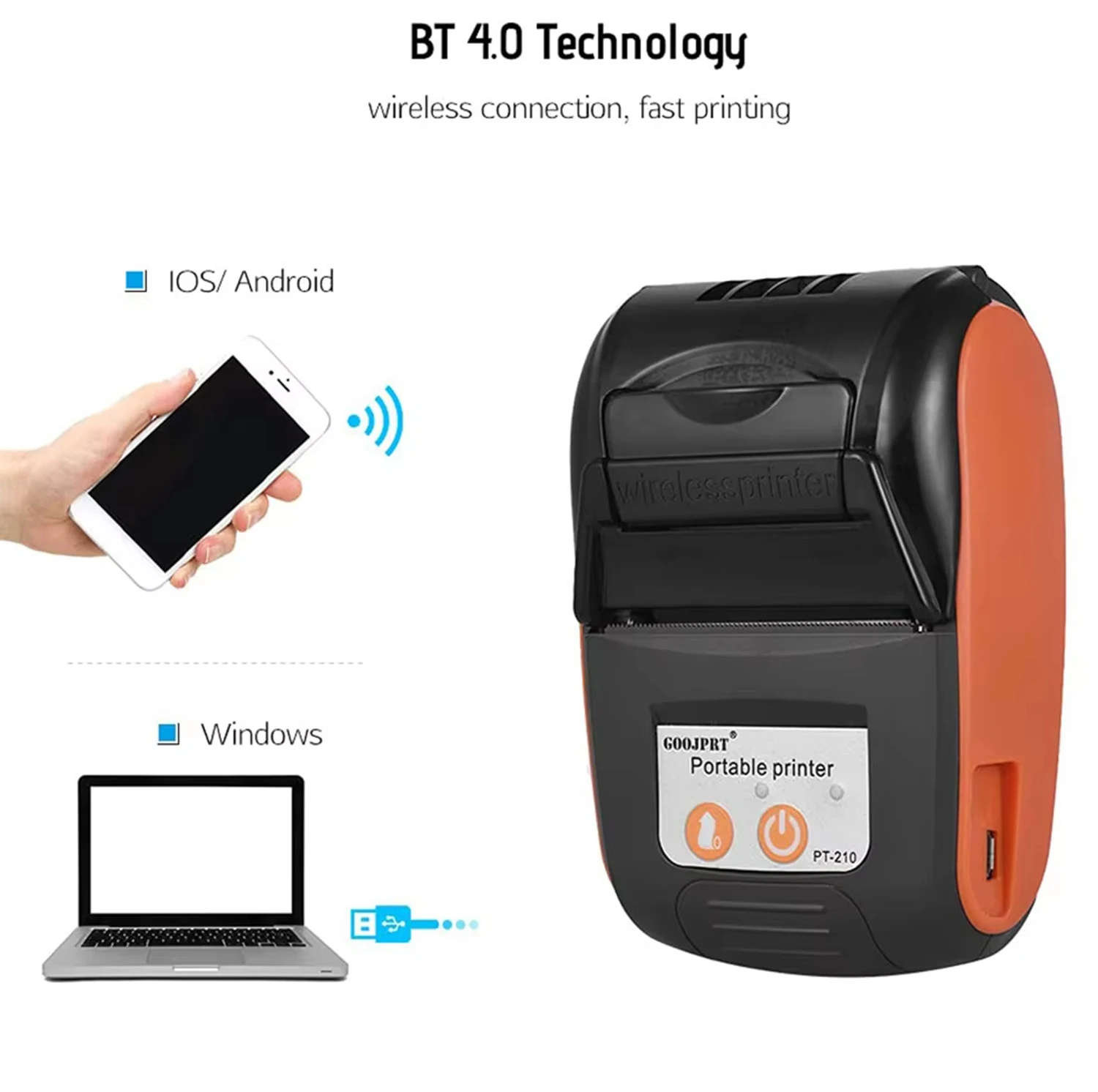 طابعة حرارية صغيرة محمولة مقاس 58 مم مقاس 2 بوصة، طابعة إيصالات تذكرة بلوتوث POS متوافقة مع نظام Android/iOS/Windows