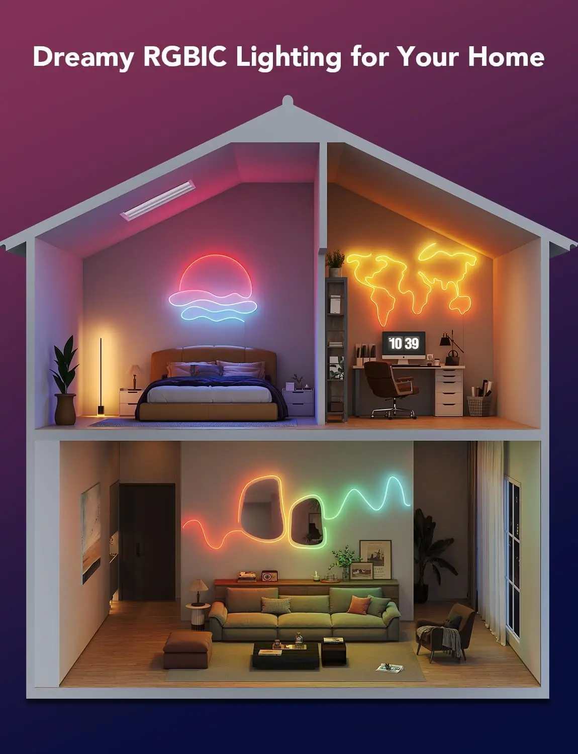 Smart Neon Rope Lights with RGBIC Effects, Works with Alexa & Google Assistant, 32.8ft for Home Decor