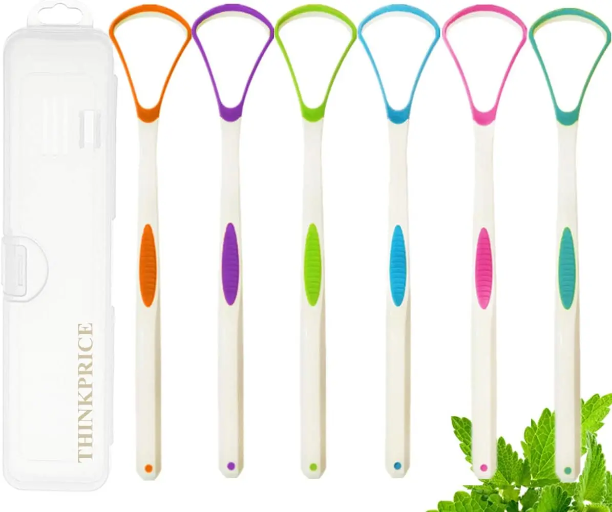 6PCS Tongue Scraper BPA Free with Case Oral Care for Adults Kids Bad Breath