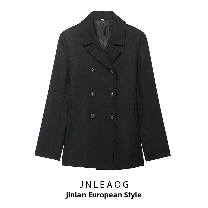 

JNLEAOG Autumn New Faionable Wool Blend Double Breasted Coat Women's Clothing Polyester Fabric Long Sve Busin Suit