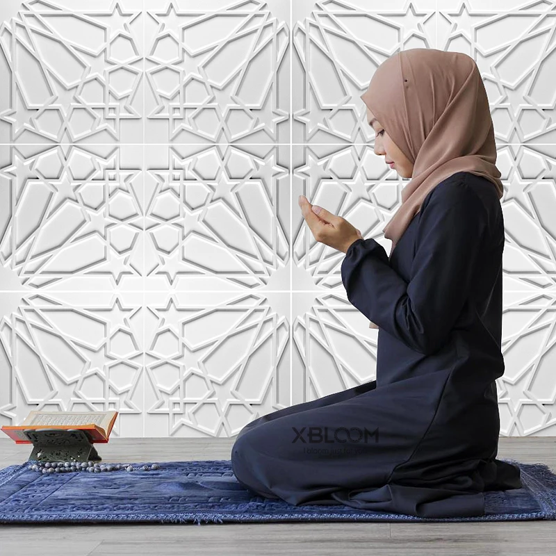 12 PCS 30cm slamic Muslim 3D Wall Sticker Room Decoration Moon Star Mosque 3D Wall Panel Wallpaper Mural Mold Tile Arabic Wall