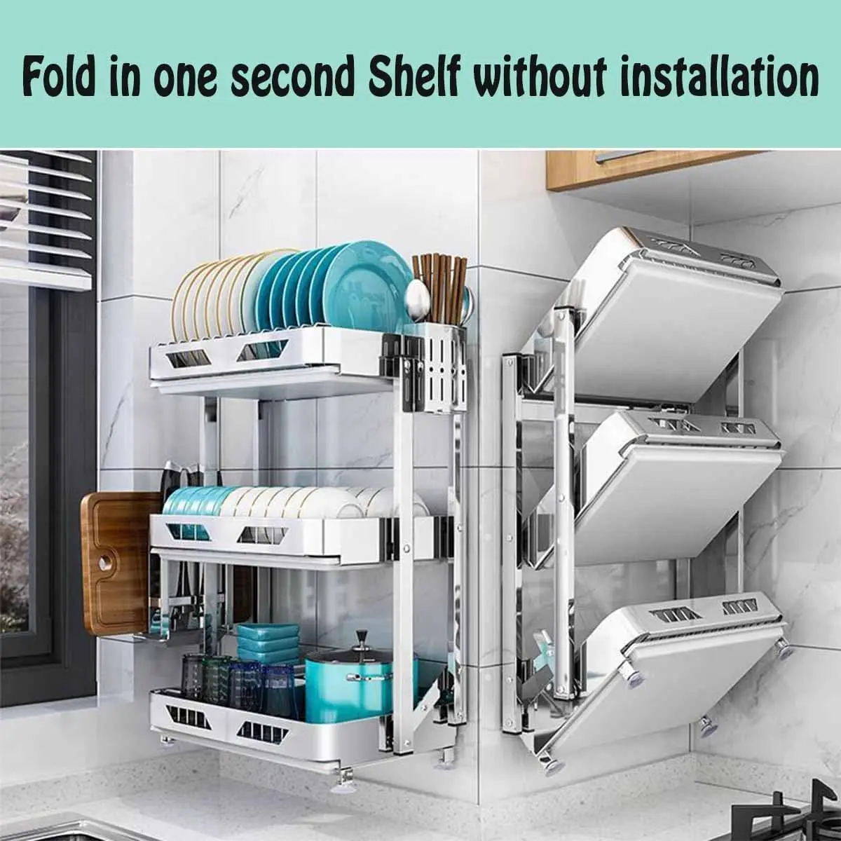 Foldable Dish Rack,Stainless Steel Drain Rack,9.83 * 16.54 * 24IN | 3 Tier Dish Drying Rack,Rustproof Dish Drainer for Kitchen C