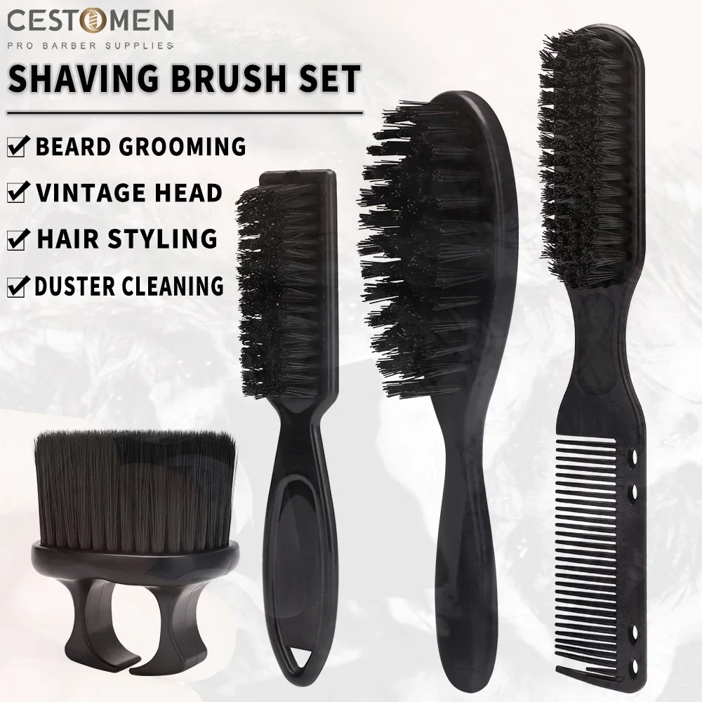 مجموعة فرش شعر الحلاق ، منفضة برقبة سوداء ، فرش تنظيف الشعر ، حلقة مشط ، فرشاة حلاقة اللحية ، أدوات تصفيف الصالونات ، 4 =