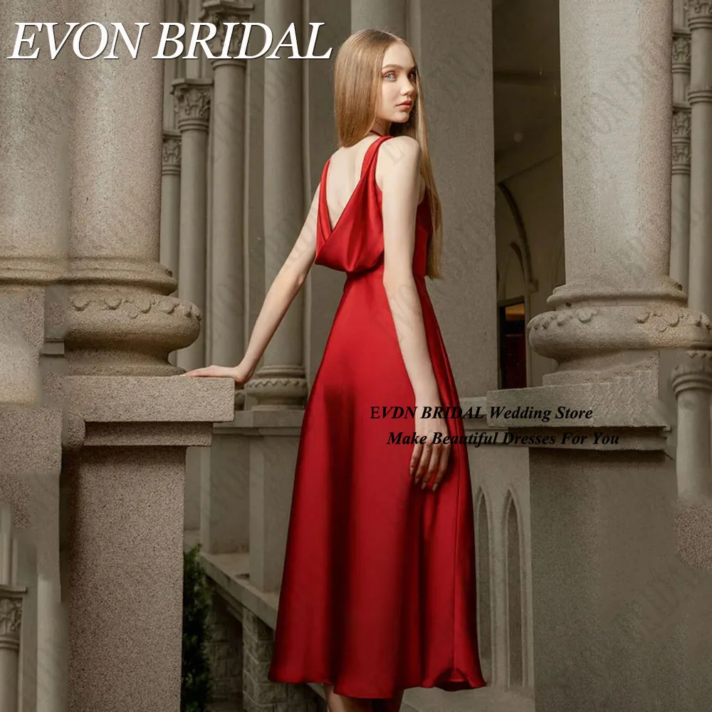 EVON BRIDAL A-lijn V-hals prom jurk mouwloos satijn vestidos de fiesta elegantes 2025 Midi thee-lengte avondjurk aangepast A-Lijn V-hals Prom Jurk Mouwloos Satijn vestidos de fiesta elegantes 2025 Midi Tea-Lengte Avond