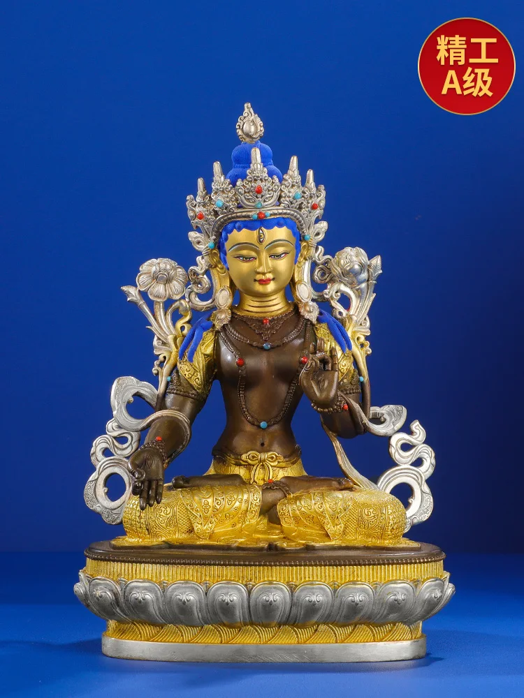 High grade Buddha statue Asia Nepal Tibet HOME temple bless safe healty good luck Gilding white Tara Guan yin buddha statue