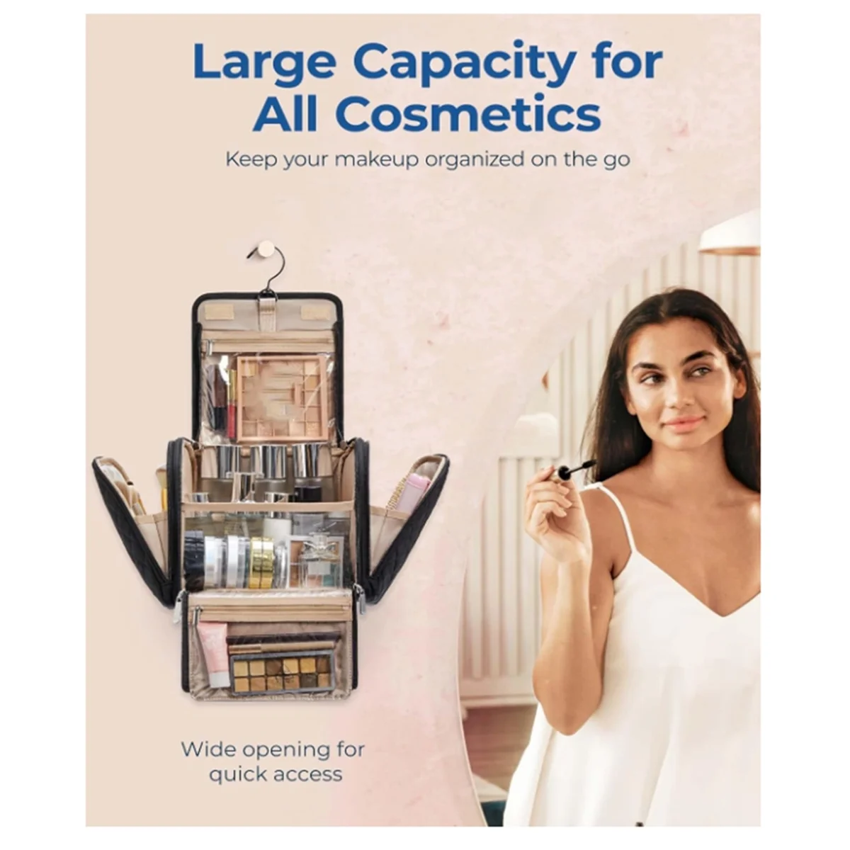 

Сумка для туалетных принадлежностей Дорожная косметичка с подвесным крючком, косметичка с органайзером, большая вместимость, черная