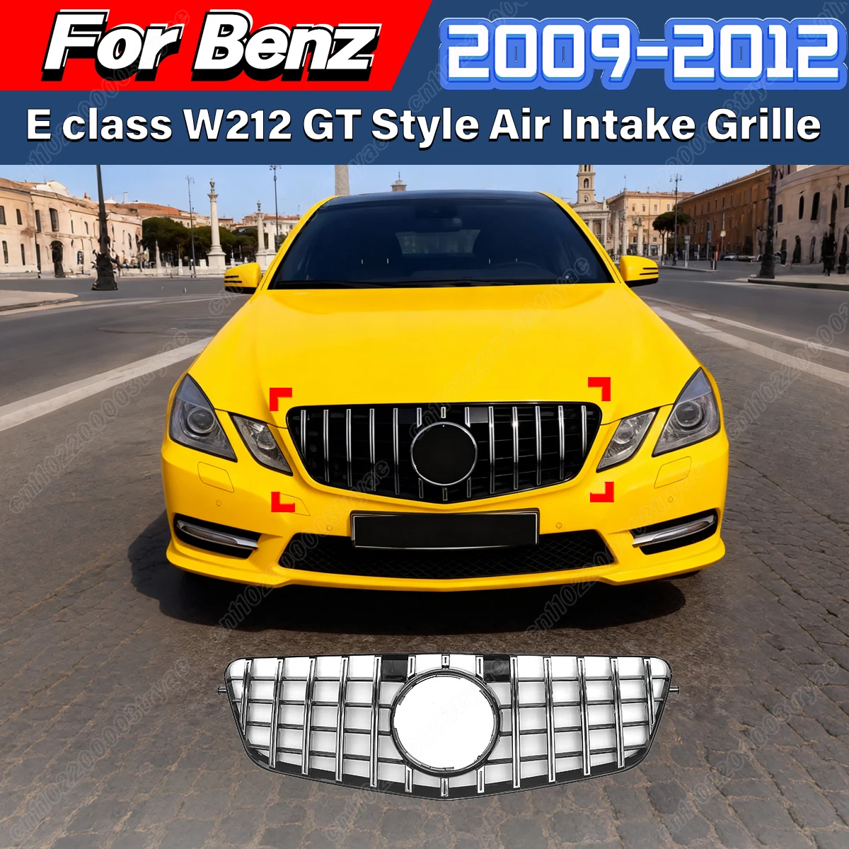 

For Mercedes Benz E-Class W212 2009 2010 2011 2012 Car Front Bumper GT Style Radiator Protective Cover Air Intake Grille Kit