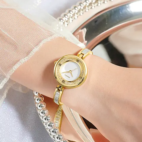 여성용 골드 팔찌 시계, 여성용 손목 시계, 석영 풀 스틸, 여성 시계, 최고 브랜드 럭셔리