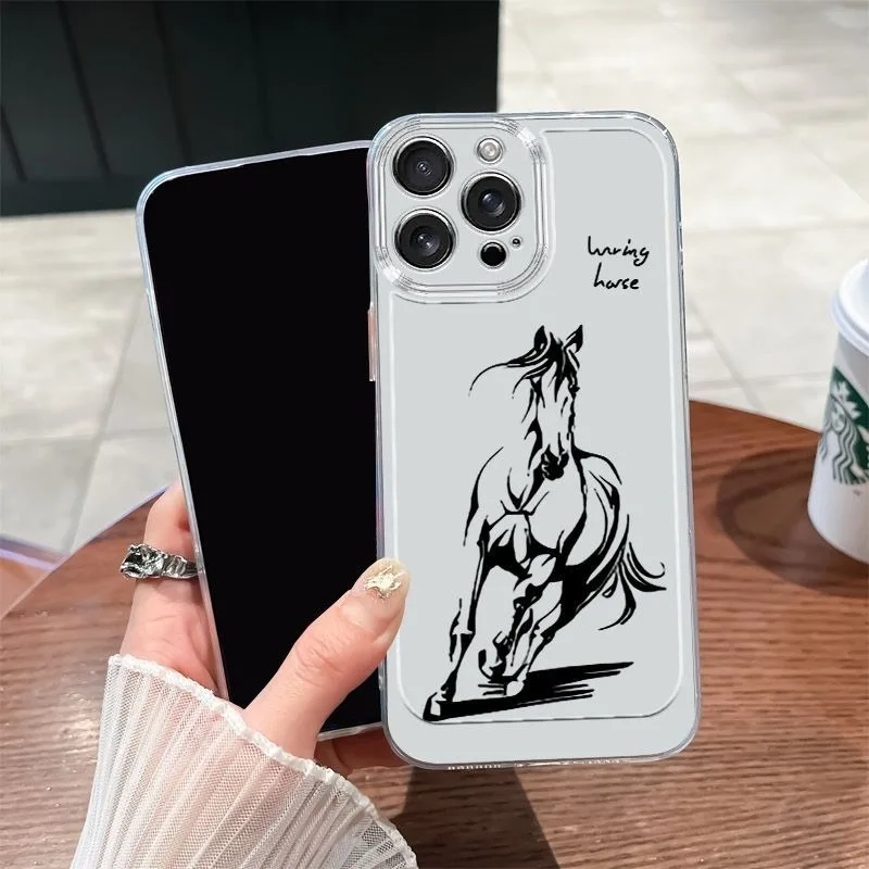 

Simple Sketch Horse Transparent Phone Case For iPhone 15 16 17 Pro Max 17 Air 16E 13 11 12 14 Plus Shockproof Phone Case