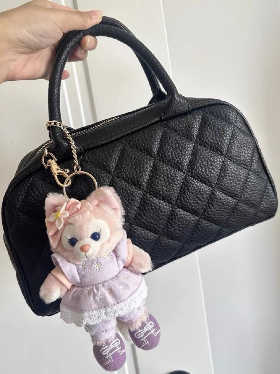 حقيبة يد بنمط بولينج ريترو من جيني باللون الأسود الشوكولاتي، حقيبة بوسطن ناعمة من البوليستر للخريف والشتاء بدون حزام للكتف #2