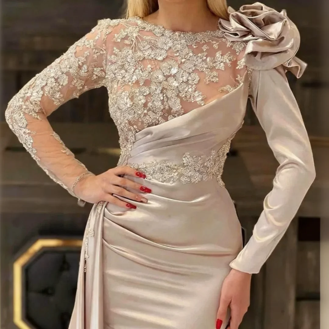 رشيقة المرأة حورية البحر فساتين السهرة الحديثة الحفلة الراقصة مطوي الساحرة الدانتيل 3D الزهور حسب الطلب