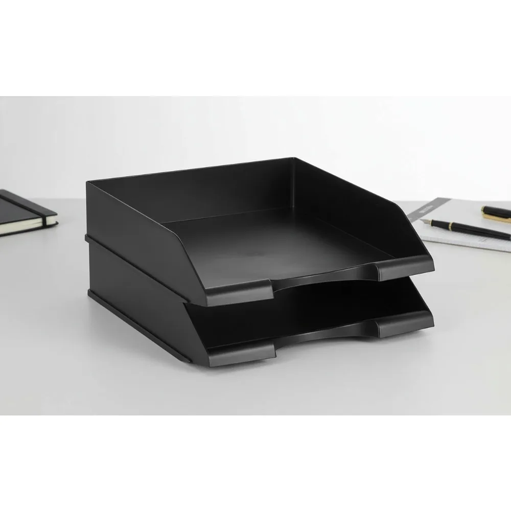 

Stackable Office Letter Organizer Desk Tray, Black, 12-Pack - Durable Plastic Storage for Home & Office Organization