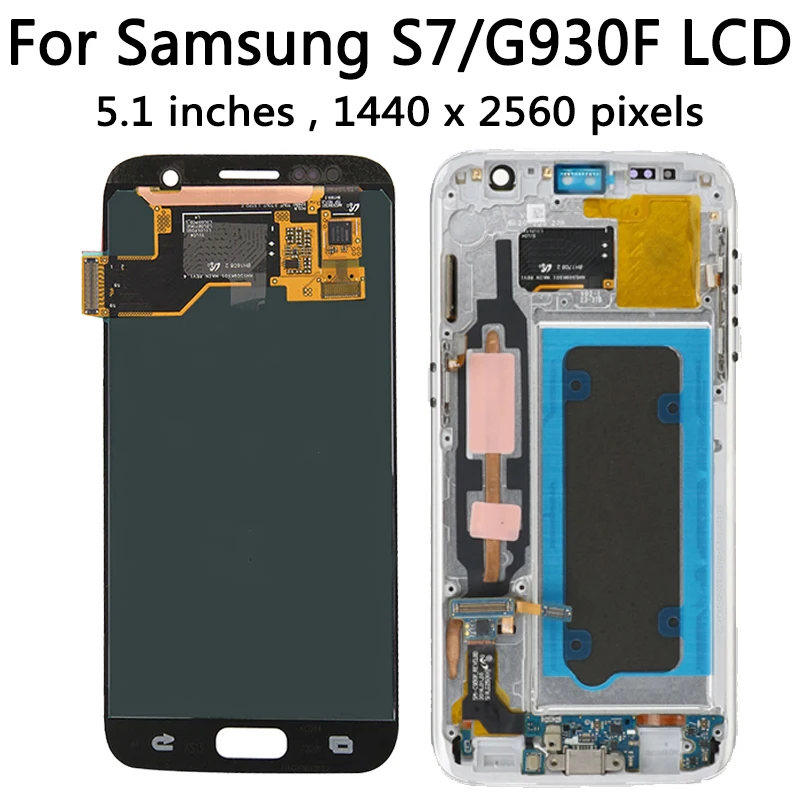 Super AMOLED For Samsung S7 G930 G930F G930A G930V G930P G930T LCD Touch Screen Digitizer Assembly With Cover