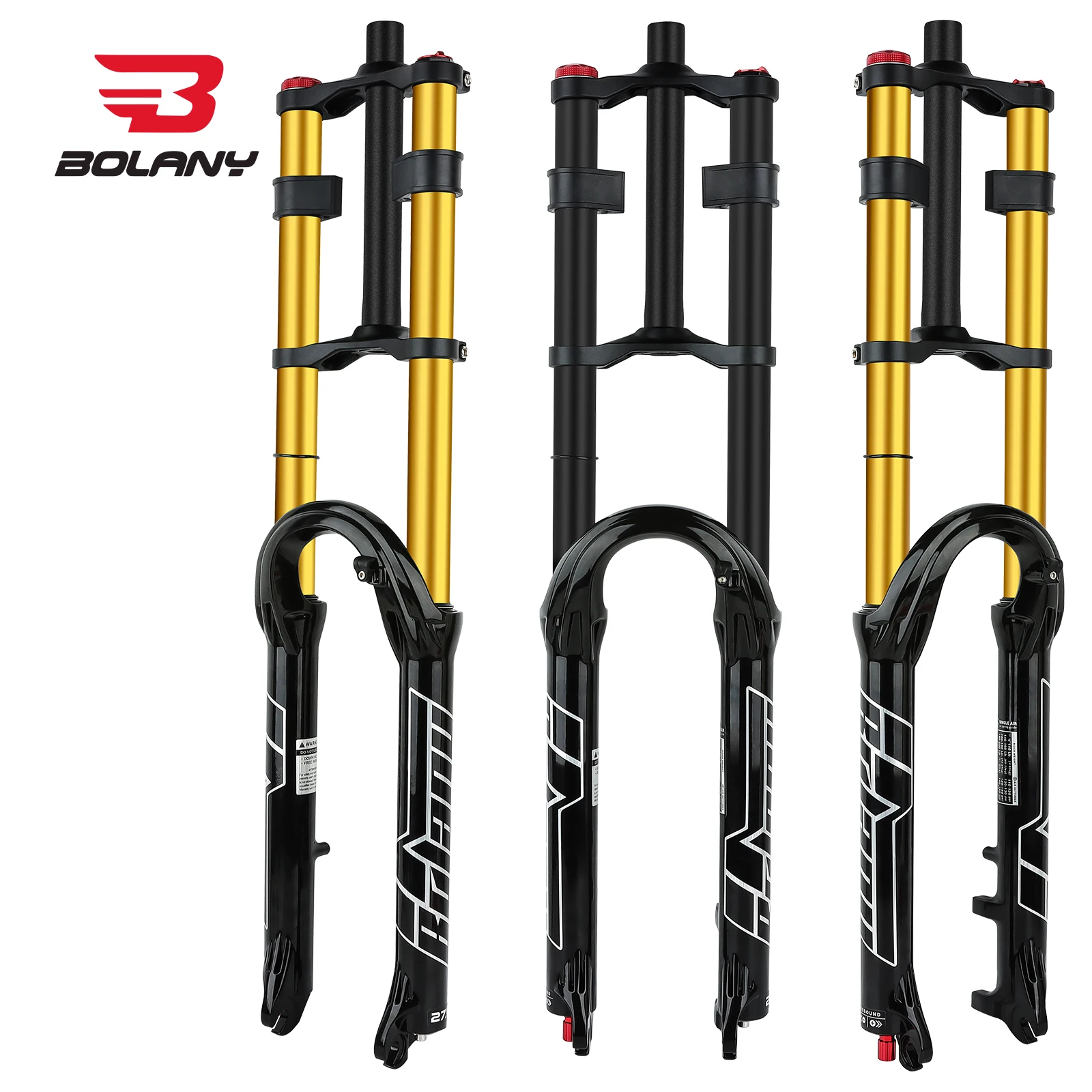 BOLANY Double Crown Bicycle Air Fork 27.5 29 inch MTB Air Suspension 9x100mm Quick Release Bike Fork for Mountain Bike