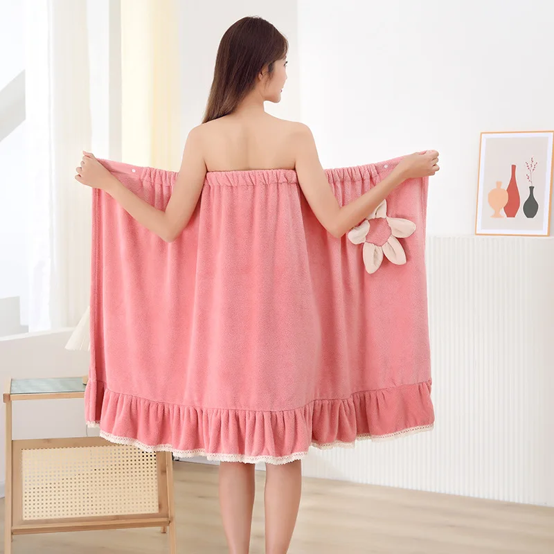 76*140cm Lady Bath Towels Suit Wearable Cloud Velvet Thickening Bath Towel For Body Fast Dry Hair Cap Bathrobes Bath Skirts