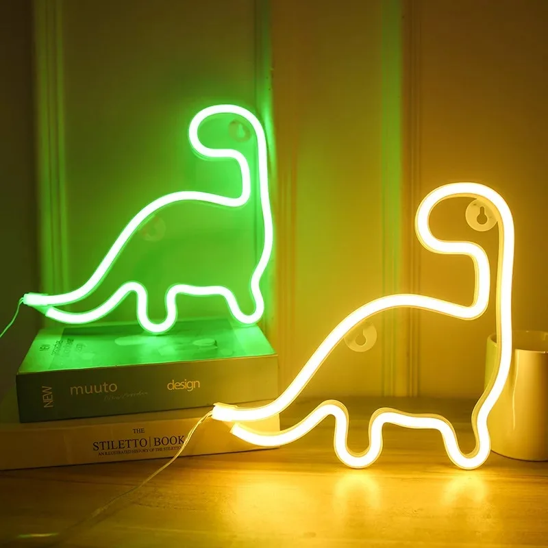 

LED Dinosaur Neon Light USB Plug Hanging Wall Colorful Light Battery Powered Modeling Night Light For Bedroom Holiday Decoration