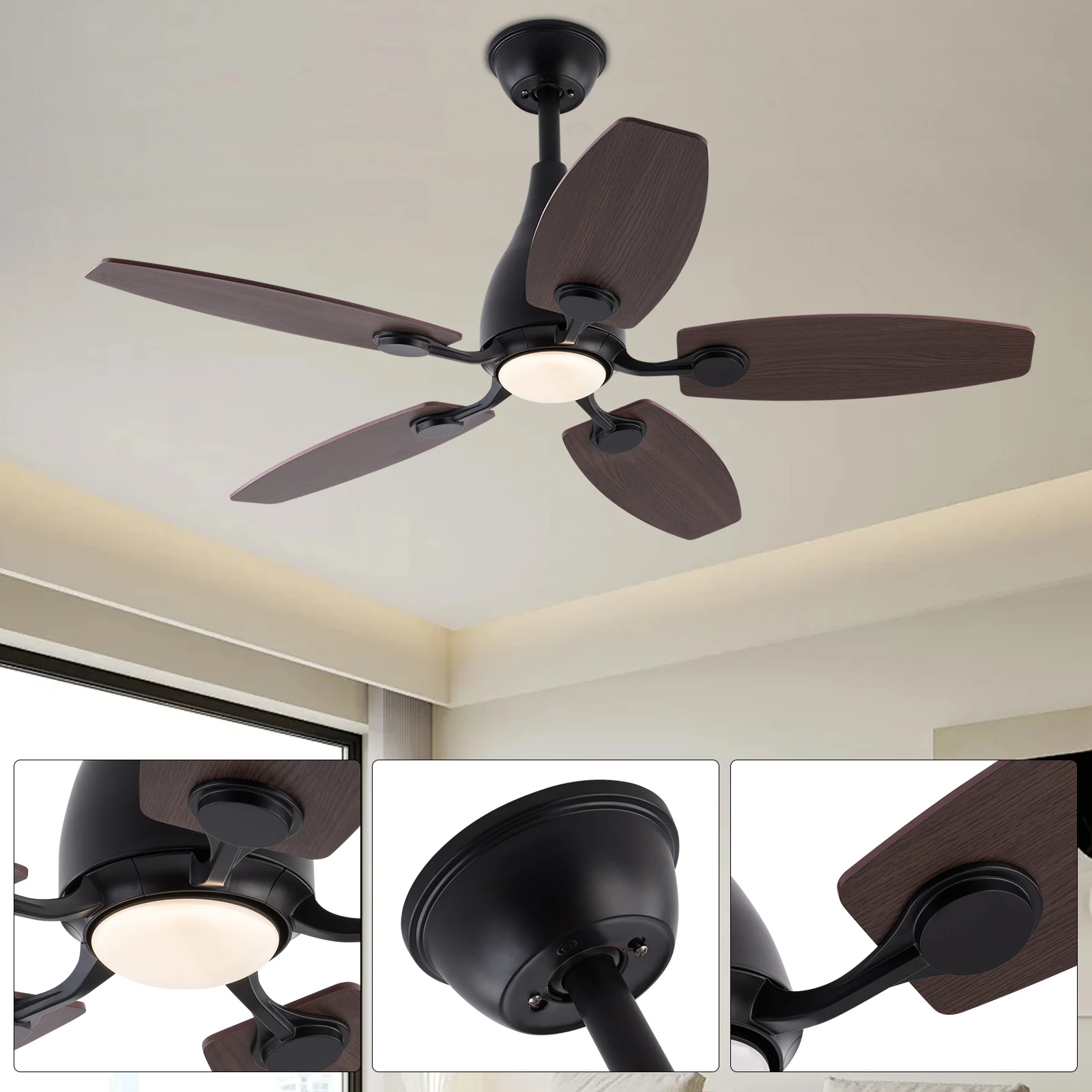 

6-Speed LED Ceiling Fan 3-Color with Remote Control 42in 1/2/4/8H Timing Reversible Motor 35dB Low Noise for Living Room Bedroom Kitchen
