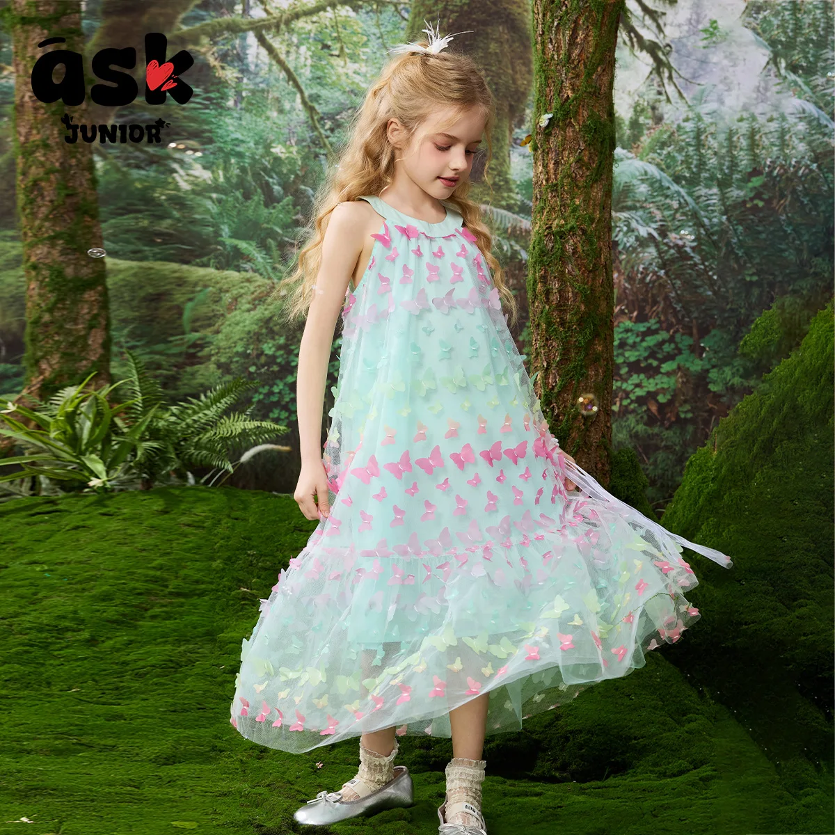 اسأل تنورة بحمالات شبكية على شكل فراشة صيفية ملونة متغيرة تدريجية للفتيات الصغيرات #3