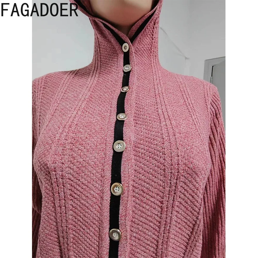 FAGADOER Fashion High Street Hot Girl Y2K Clothing Women Off Shoulder Button Long Sleeve Knitted Cardigan Casual Irregular Tops