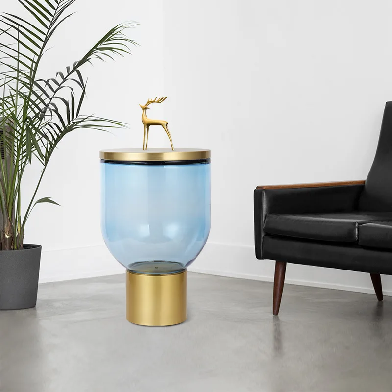 Table basse en verre trempé, table à bords colorés, table ronde, petite table d'angle