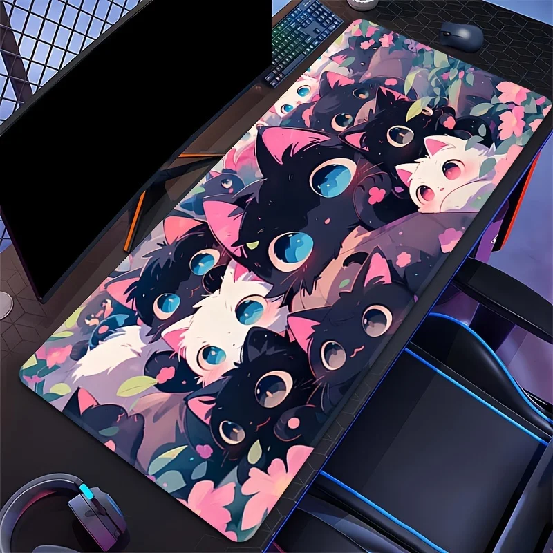 Cute Black Cat Group Large Gaming Mouse Pad Non-Slip Rubber Desk Mat for Office Study