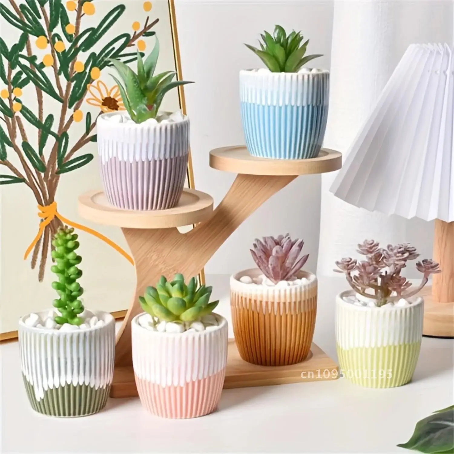 6-Piece Colorful Ceramic Succulent with Set Pots Drainage Holes - for Planter Plants Rustic Indoor Ideal f - Planters Pots Thumb