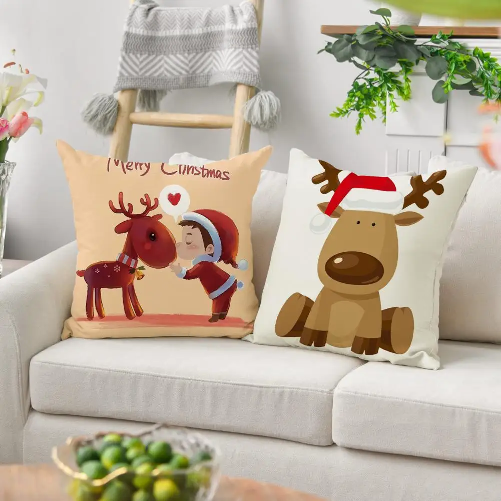 Christmas Cushion Cover  Santa Reindeer Gnome Print Square Pillow Case Cartoon Zipper Reusable Sofa Bedroom Pillow Cover