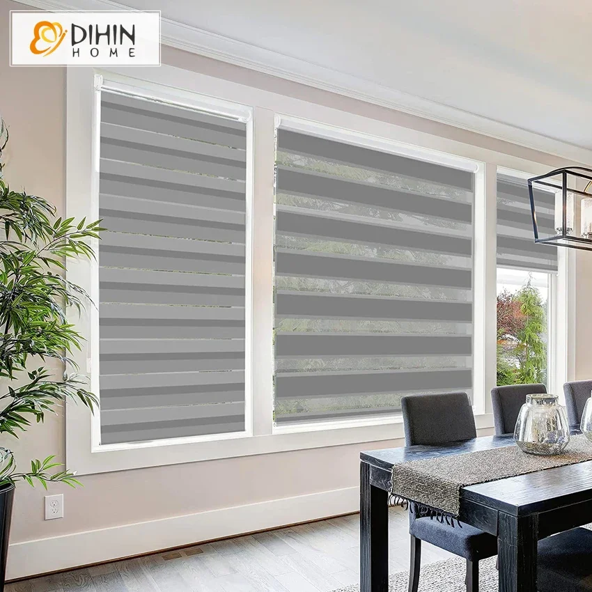 

Cordless Zebra Blind Free-Stop Light Filtering Zebra Roller Shades Dual Layer Roller Blind Custom To Sizes