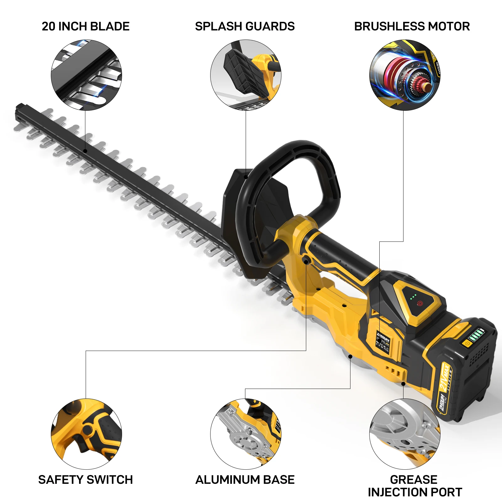 

IMOUMLIVE 21V 20-Inch Cordless Hedge Trimmer Lightweight Portable Electric Garden Tool Brushless Motor for DIY Industrial Use