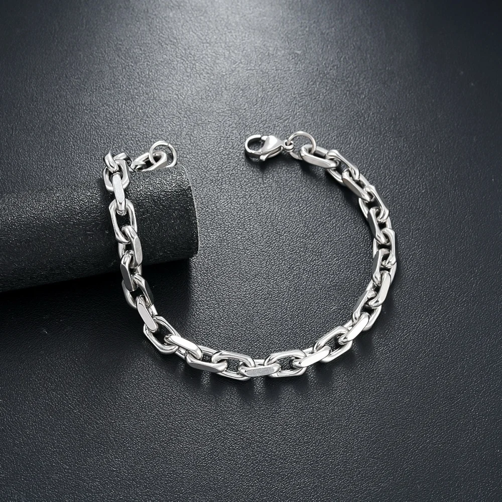 Hip-Hop Edelstahl Kubanische Gliederkette Armband für Frauen 3 5 7 mm Einfaches Edelstahl Herren Armband Goldfarben Schmuck – Detail 5