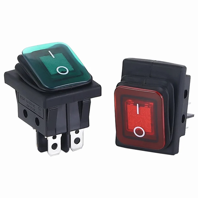 ON OFF KCD4 waterproof and oil proof switch four feet 2 file red green with lights six foot rocker power switch LED 12V 220V