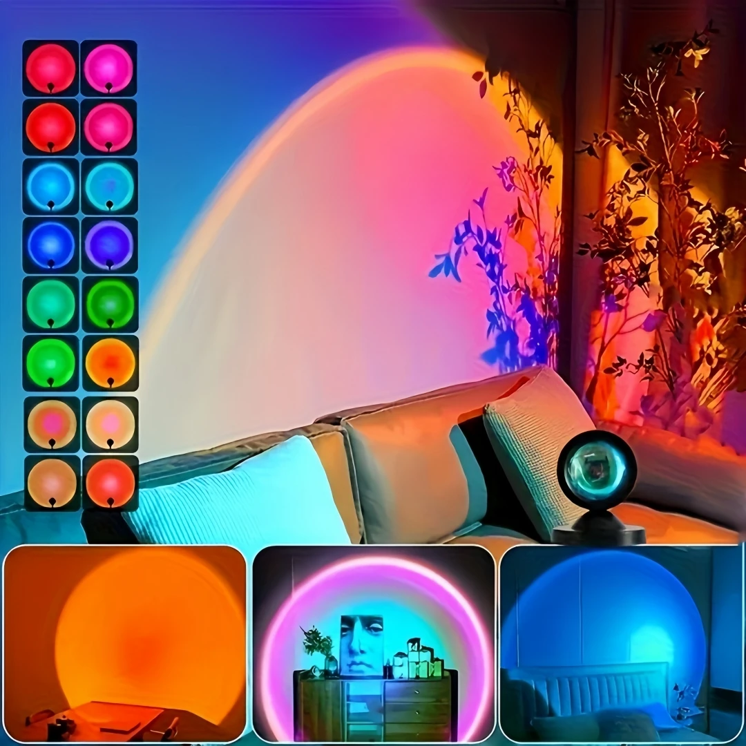 1 PC Sunset Light Projector Multicolor Changing LED Projection Lamp 16 Colors For Bedroom, Photography, Party, Room Decor