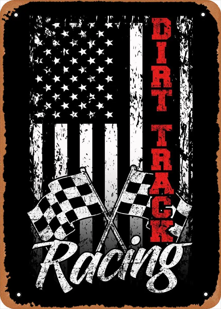 Muecddoa Retro Wall Art Decor Tin Signs - Dirt Track Racing Motorsports Wall Art Decor Metal Sign - 8 x 12inch